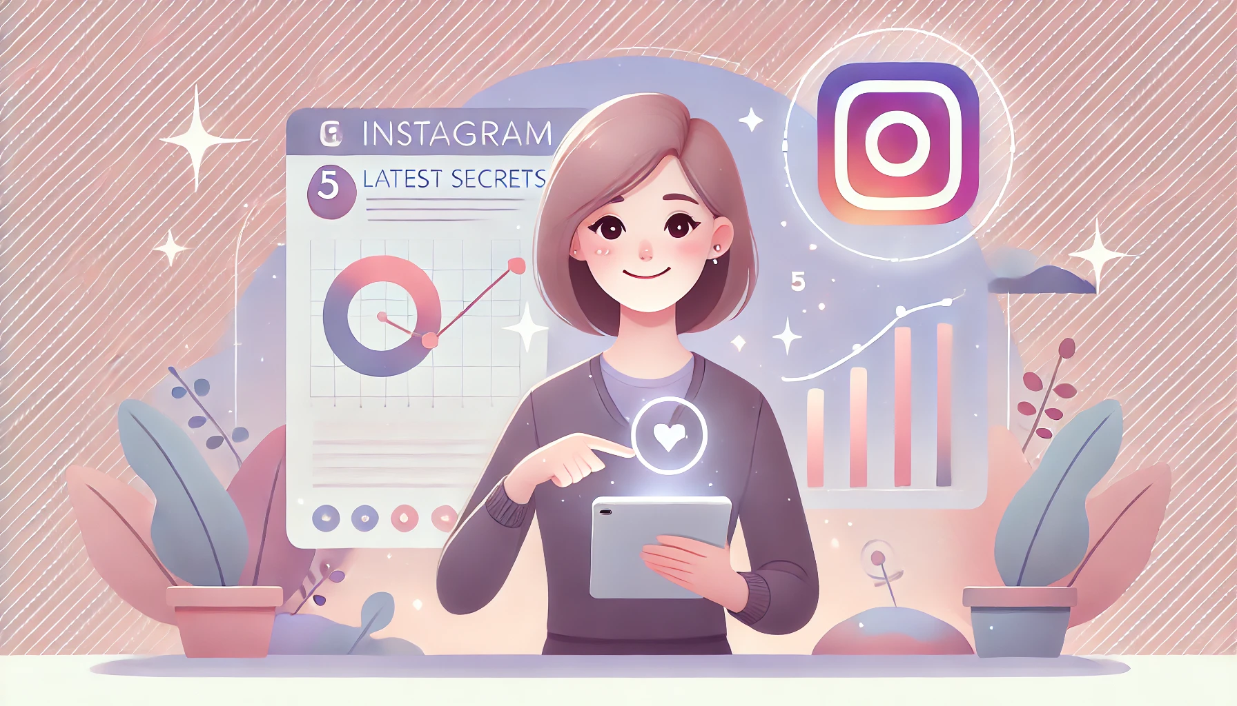 DALL·E 2025 06 08 07.24.31 A clean and friendly digital illustration representing 5 latest secrets of the Instagram algorithm that will change how you do business. The scene f