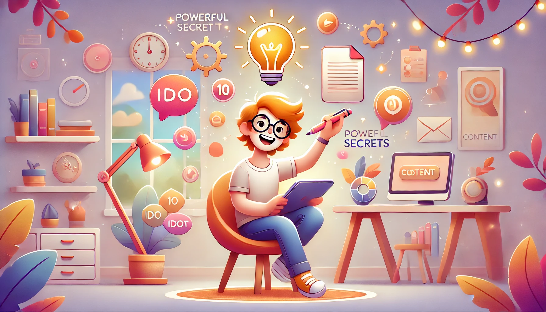 DALL·E 2025 06 08 07.26.30 A clean friendly and visually appealing digital illustration representing 10 powerful secrets to create engaging content that keeps readers hooked