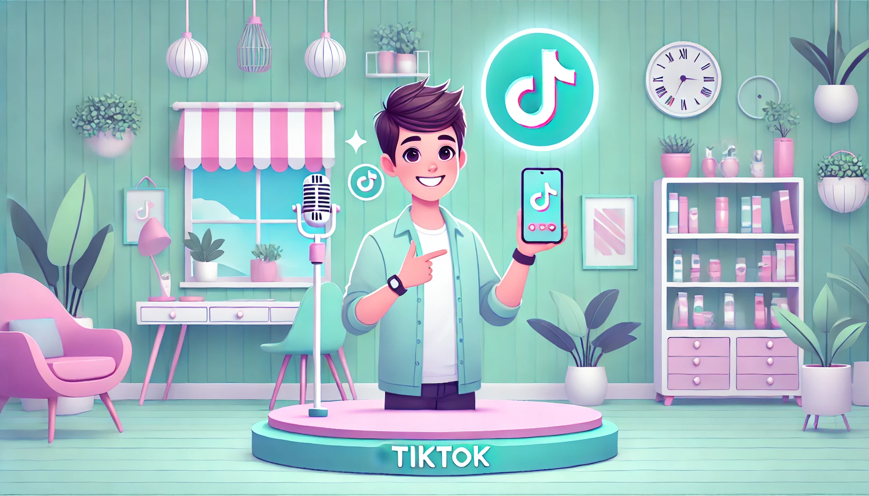 DALL·E 2025 06 08 07.28.23 A clean friendly and visually appealing digital illustration representing 10 smart strategies to sell successfully on TikTok. The scene features a