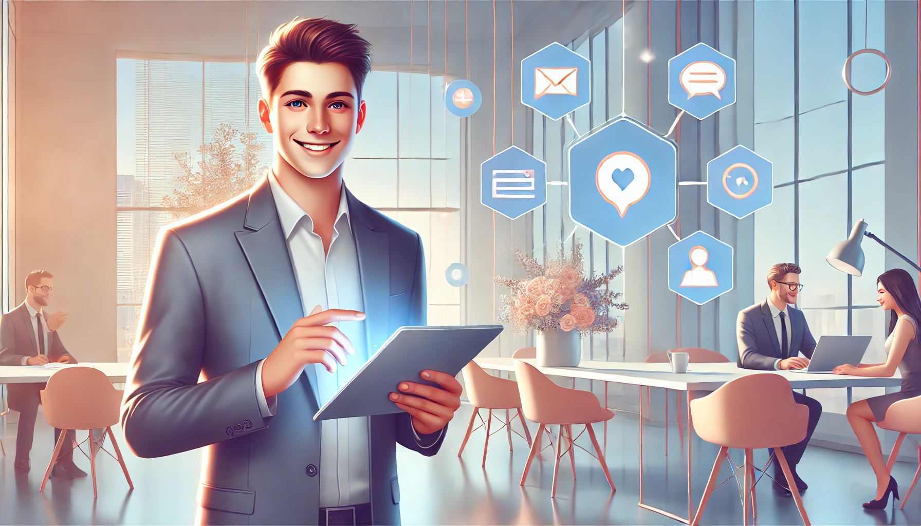 DALL·E 2025 06 08 07.35.23 A clean friendly and visually captivating digital illustration representing 10 social media marketing strategies that will transform your business