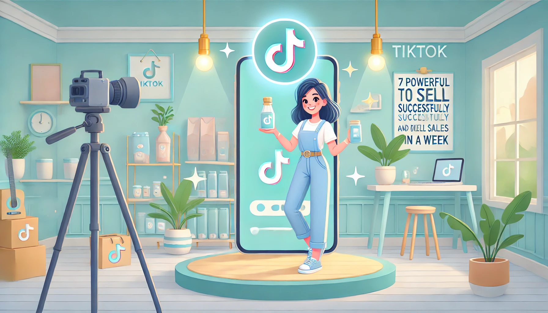 DALL·E 2025 06 08 07.41.30 A clean friendly and visually engaging digital illustration representing 7 powerful strategies to sell successfully on TikTok and boost product sal