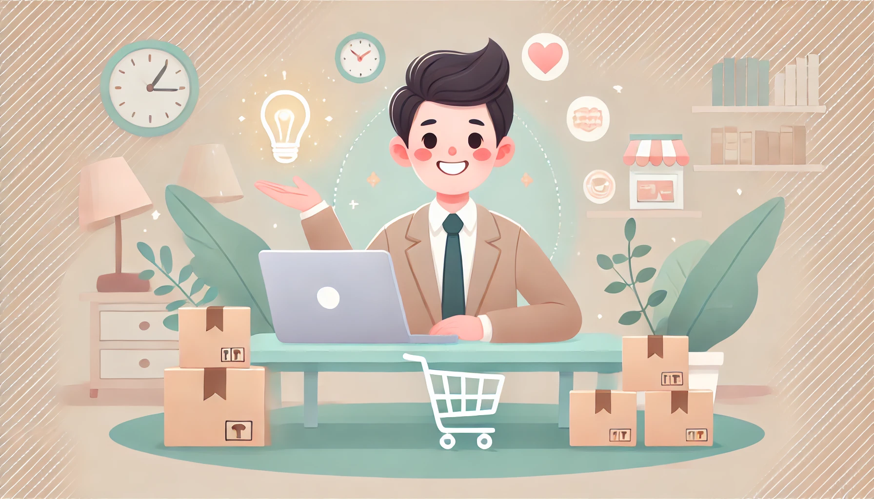 DALL·E 2025 06 08 07.54.14 A clean friendly and visually appealing digital illustration representing 7 secrets to successful online product marketing. The scene features a c