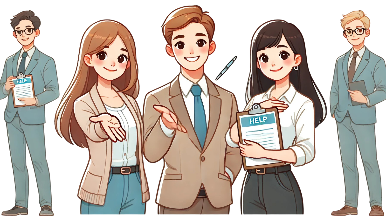 DALL·E 2025 05 20 05.41.37 A wide cartoon style illustration showing three professional characters two women and one man shown from the waist up Photoroom